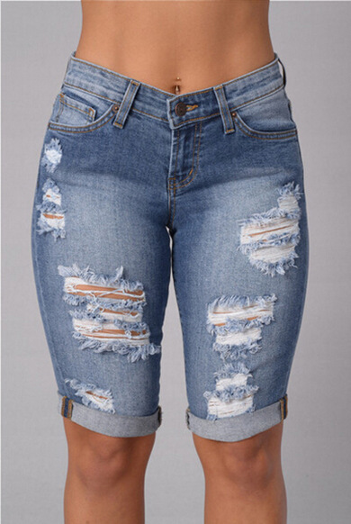 Knee Length Ripped Jeans for Women 2016 Hot Summer Punk Holes Denim Shorts Jeans Taille Haute Sexy Midi Waist Dsitressed Jeans, Blue
Knee Length Ripped Jeans for Women 2016 Hot Summer Punk Holes Denim Shorts Jeans Taille Haute Sexy Midi Waist Dsitressed Jeans, Blue