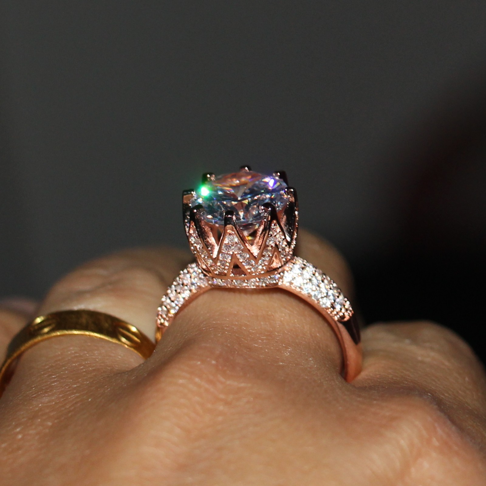 Sterg Sier White Topaz Solitaire Crown Band Ring for Women - 8ct 11mm Simulated Dia Wedding Band, Size 5-11