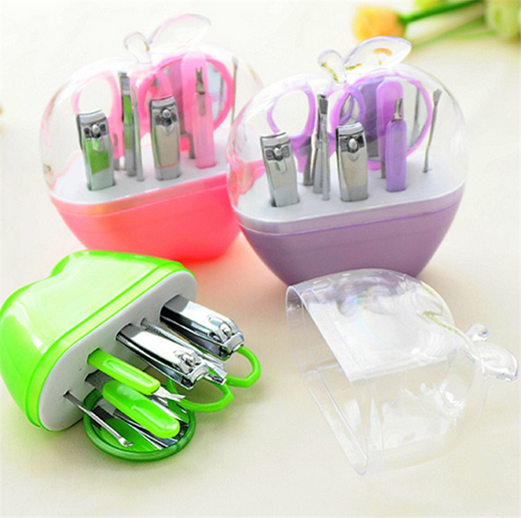 Wholesale-9pcs Apple Makeup Manicure Set & Kit Nail Scissors Nail File Cuticle Pushers Eyebrow Scissors Ear Pick, Nail Tools 2916-2