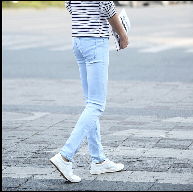 Wholesale-2016 Jeans Men Cotton feet pants Denim Fitness Trousers Fashion Solid Jeans For Men,Euro size 28''-34''