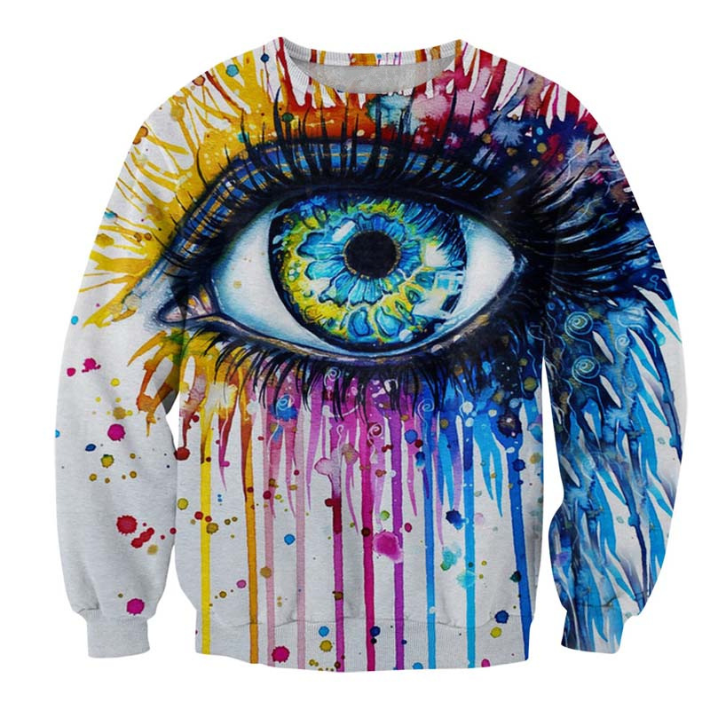 Wholesale-Harajuku 3D Big Eye Sweatshirt Pullover Crewneck Sport Tops Men Women Autumn Winter Cool Hoodie Designs Casual Sportwear
