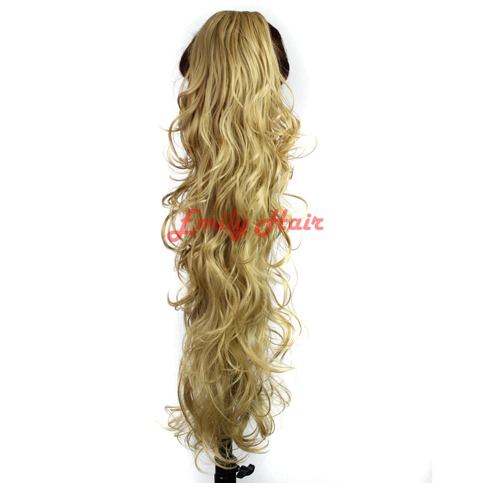 Wholesale-26" 210g Claw Hair Tail Ponytail Hair Extension Wavy Curly Style Tress Curly Synthetic Hairpieces Chignon Tail Pieces