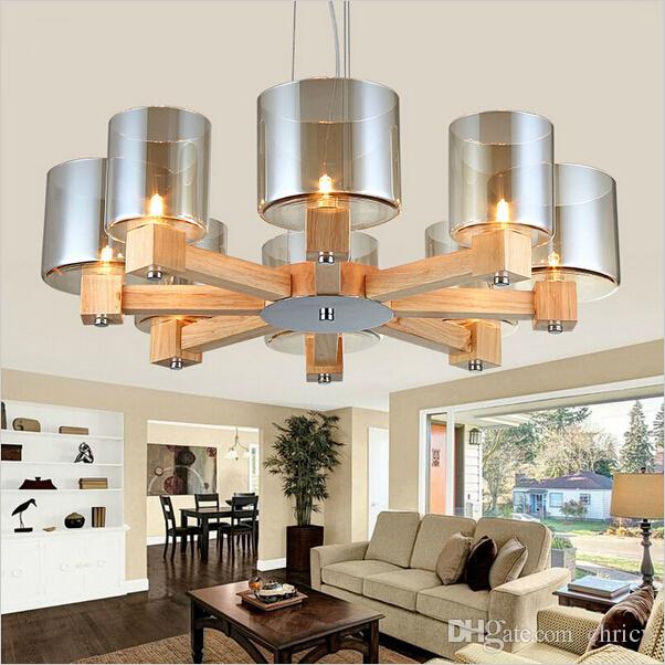 Creative modern OAK pendant light for living room dining room lampadario moderno wood glass led pendant lamp fixtures home lighting