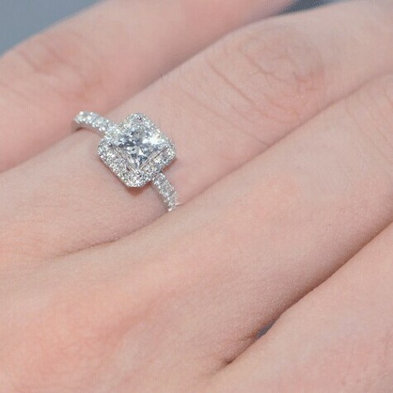 Vecalon Sparkling Women Jewelry Princess cut 2ct Simulated diamond Cz Wedding Band Ring White Gold Filled Female Finger ring