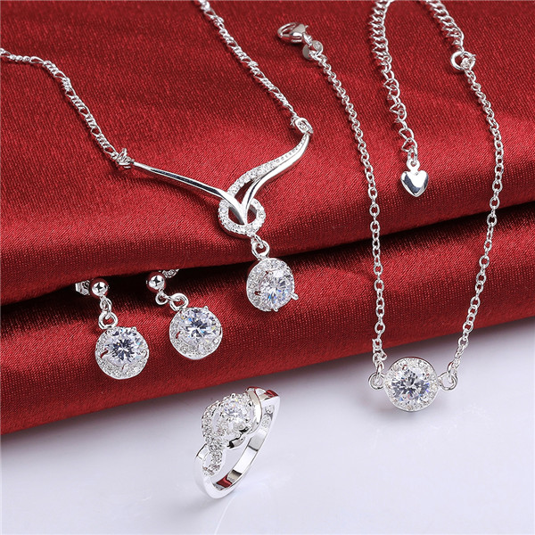 NEW 925 sterling silver Insets lucky family of four - purple jewelry sets DFMSS784C factory direct sale wedding 925 silver