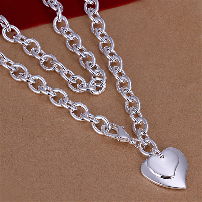 Hot sale Double Heart brand Crude necklace sterling silver plate necklace STSN252,wholesale fashion 925 silver Chains necklace