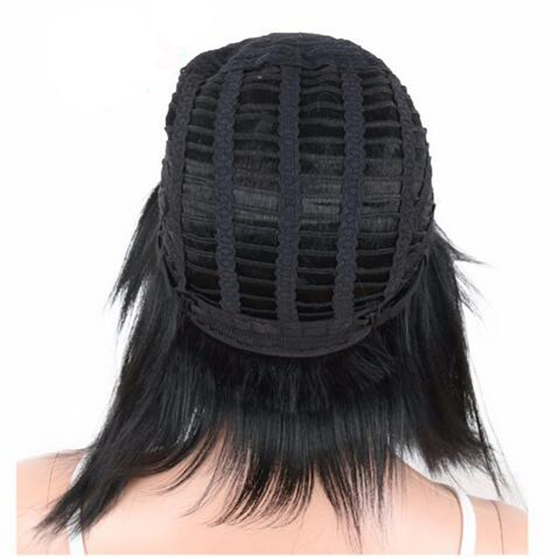 Fashion 16inch Black Color Synthetic Wigs With Bangs For Black White Women Medium Length Straight Hair Naturally Heat resistant