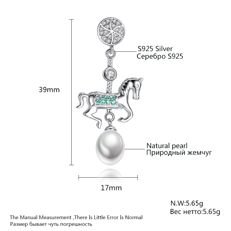 PAG&MAG 925 Sterling Silver Fashion Creative Color Carousel Drop Earrings For Girl Natural Pearl Pendant Earrings Women Jewelry