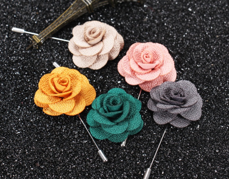 2017 Lapel Flower Man and Woman Camellia Handmade Boutonniere Stick Brooch Pin Men's Accessories in 22 Colors