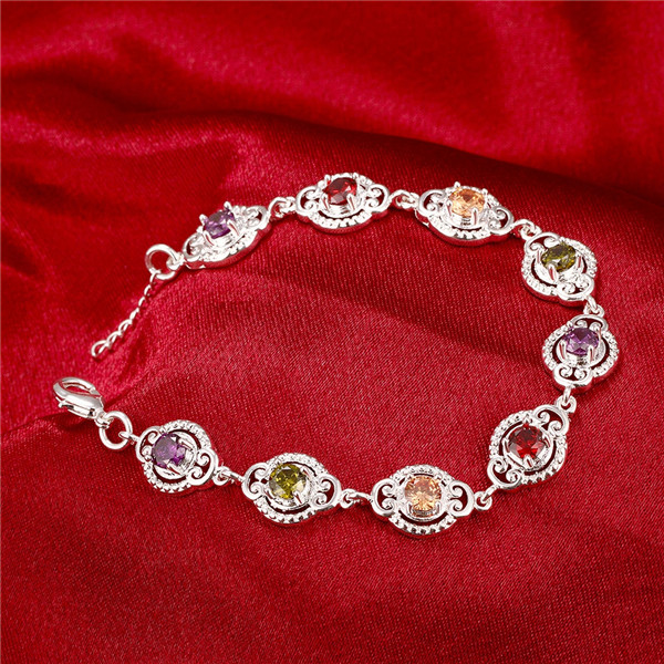 Hot sale christmas gift 925 silver Color stone bracelets DFMCH427,new fashion sterling silver plate Chain link gemstone bracelets high grade