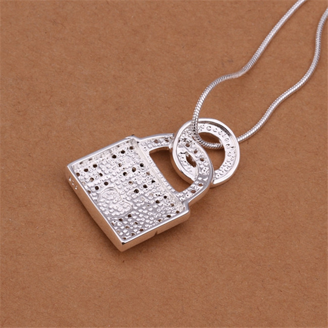 Best gift Love Heart Lock Pendant Necklace white gemstone sterling silver necklace STSN351,fashion 925 silver necklace factory direct sale