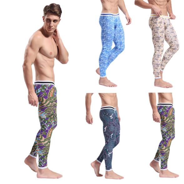 Wholesale-Men's Soft Long Johns Pants Thermal Pants Cotton Pattern Printed Underwear S-XL