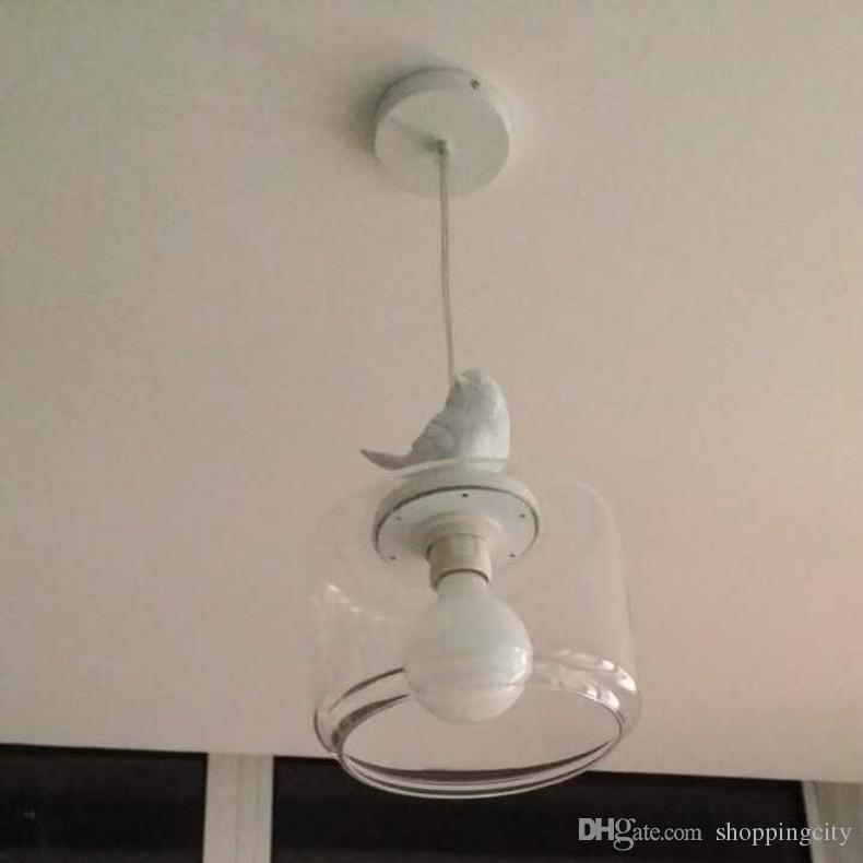 Glass Pendant Light For Kids Room Lamps Dia 20cm Stair Lampada Pendente Tiny Resin Bird Glass Shade Pendant Lamp