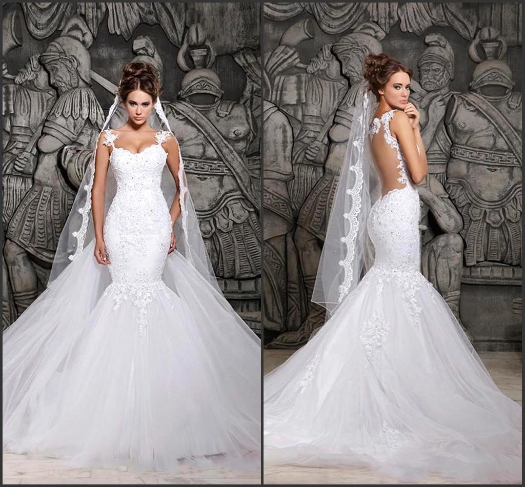 Custom Made 2015 Beautiful Court Train Illusion Transparent Back Beaded Lace Mermaid Wedding Dresses Bridal Gowns New Sexy Dress CPS296, White
Custom Made 2015 Beautiful Court Train Illusion Transparent Back Beaded Lace Mermaid Wedding Dresses Bridal Gowns New Sexy Dress CPS296, White