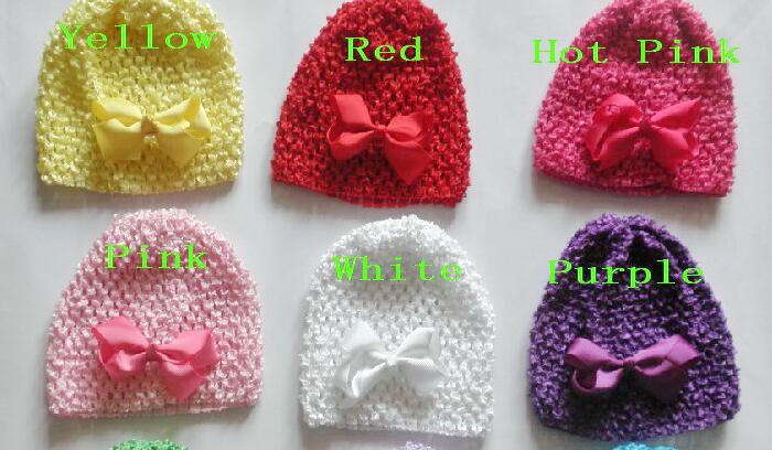 50pcs baby waffle hat crochet hats with 3" hair bows clips soft cap good toddler stretch caps feshion hot sell beanie MZ9114