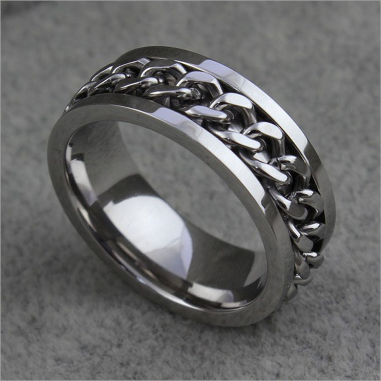 Wholesale-2015 New Romatic Love Stainless Steel Couple Rings Classic Mens Silver Gold Curb Wedding Rings Free shipping