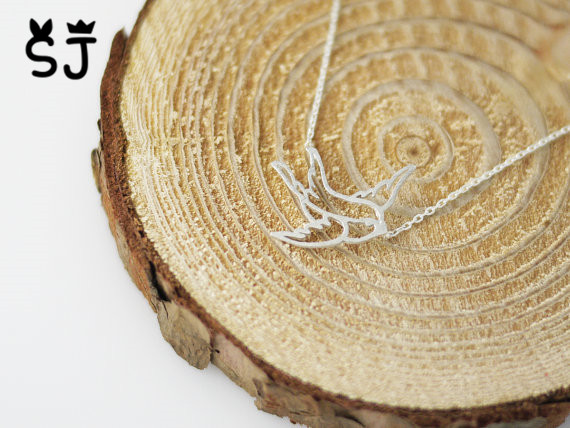 10PCS Gold Silver Lovely Flying Swallow Necklace Sparrow Necklace Paper Origami Bird Necklaces Cute Dove Birds Necklace