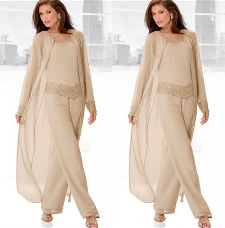 Classy Champagne Mother Of Bride Pant Suits Jewel Neck Cheap Beading Wedding Guest Dress With Long Sleeves Jacket Chiffon Mothers Dresses
Classy Champagne Mother Of Bride Pant Suits Jewel Neck Cheap Beading Wedding Guest Dress With Long Sleeves Jacket Chiffon Mothers Dresses