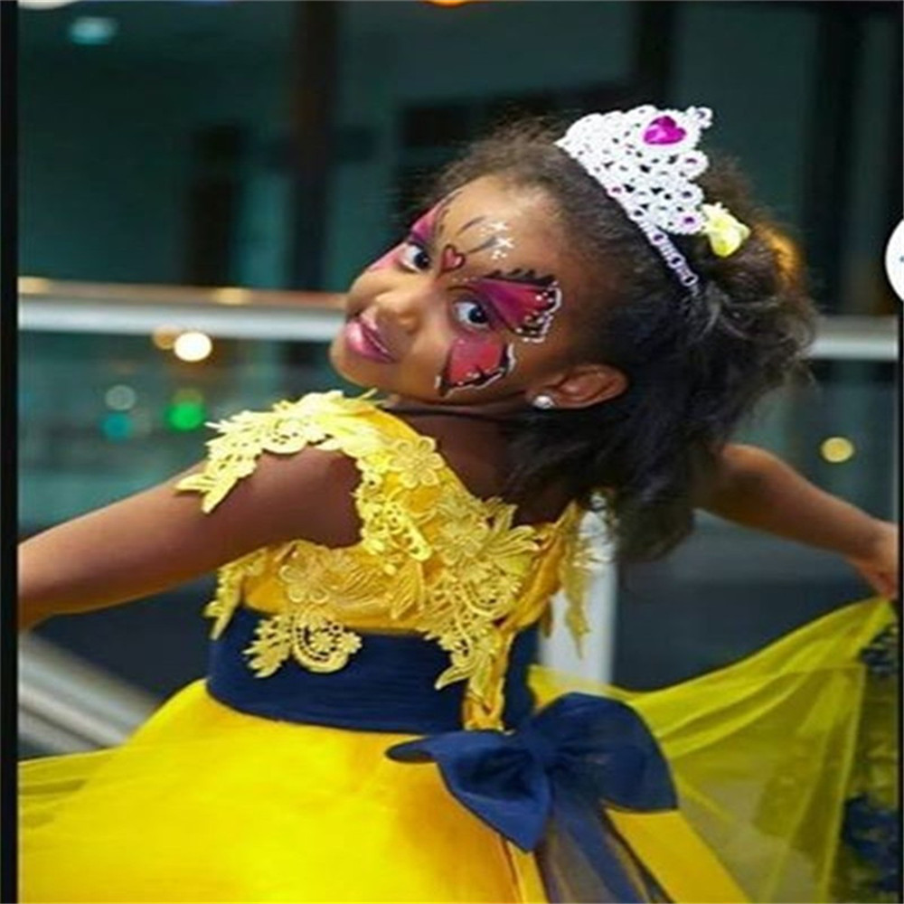 2019 Yellow and Royal Blue Lace Little Flower Girls' Dresses Bridal Party Cinderella Princess Style Ball Gowns For Weddings Kids Sale Cheap