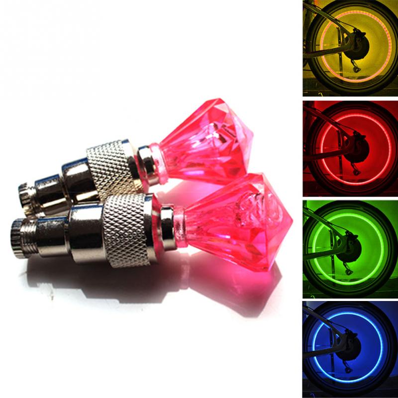 2Pcs LED Bicycle Wheel Tire Valve Light Safety Warning Flashing Diamond Car Lamp Decorate Bike Light Gorgeous Night Tail Light