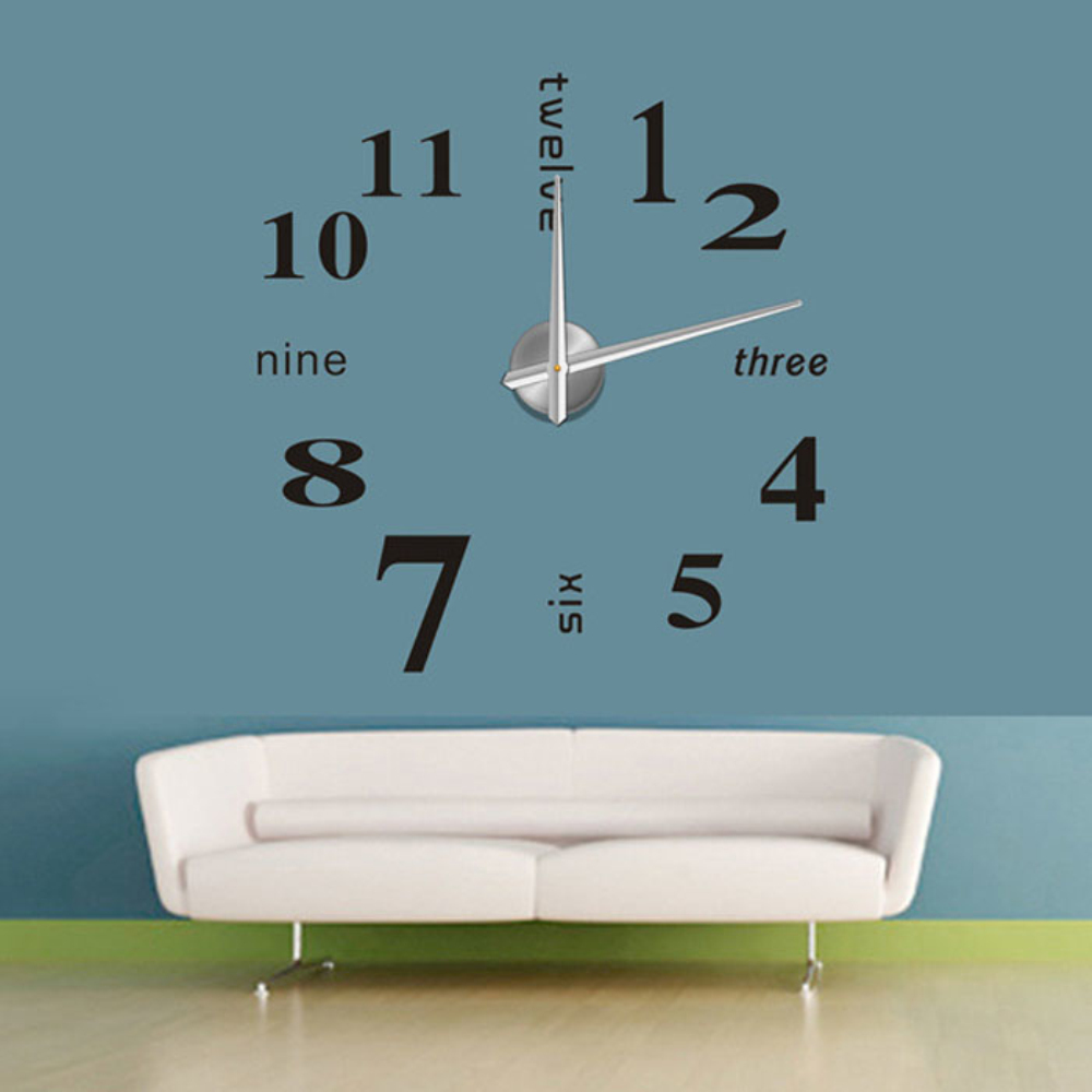 Wholesale- Happy home Living Room Bedroom Home Docerate Wall Clock Modern DIY Large Wall Clock 3D Mirror Surface Sticker Home Office Decor