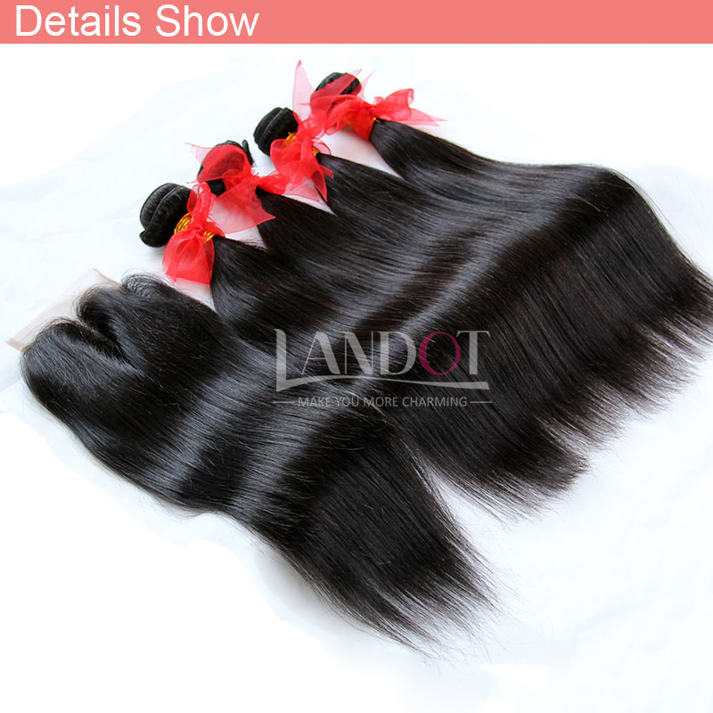 5Pcs Lot Brazilian Straight Virgin Hair Weaves With Lace Closure Unprocessed Human Hair 4 Bundles And Closures Free/Middle/3 Part Closure