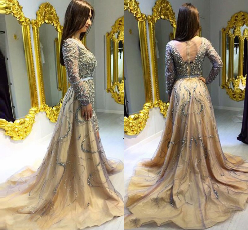 Luxury Beaded Long Sleeve Prom Dresses 2017 Spring Summer Sheer Back Sweep Train Evening Gowns Tulle Covered Champagne Formal Party Dresses, Red
Luxury Beaded Long Sleeve Prom Dresses 2017 Spring Summer Sheer Back Sweep Train Evening Gowns Tulle Covered Champagne Formal Party Dresses, Red