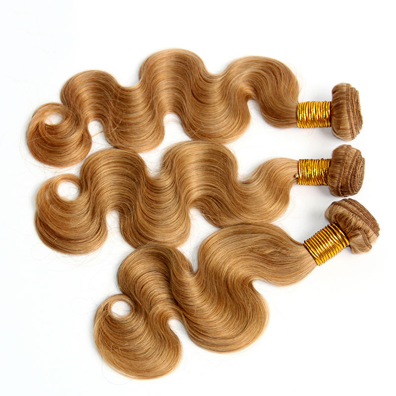 Honey Blonde Russian Virgin Human Hair Weave Bundles Color 27 Russian Body Wave Hair 3Pcs Russian Body Wavy Remy Hair Extensions Double Weft