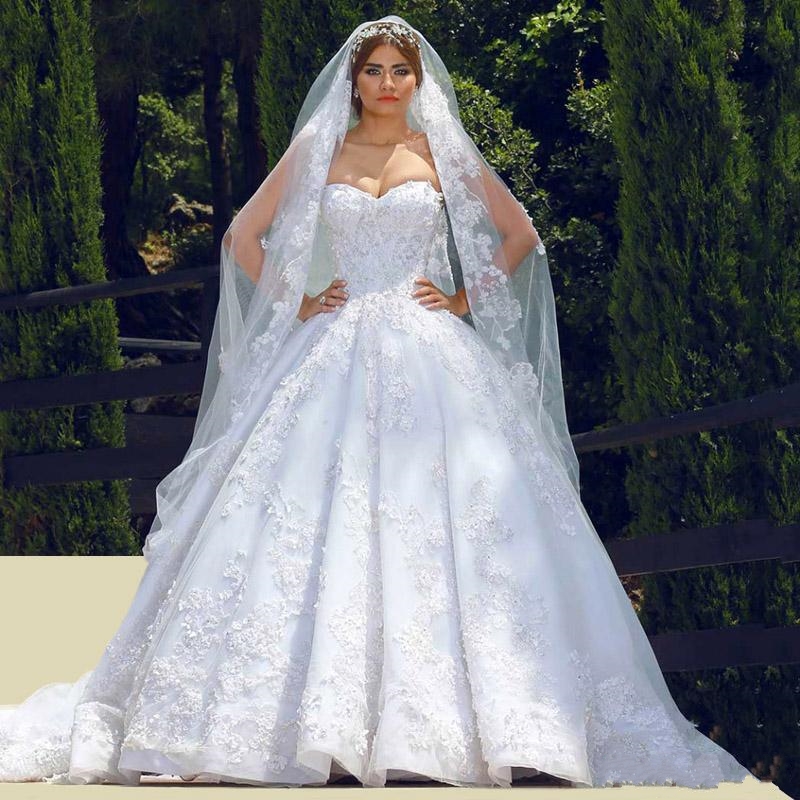 White Lace Ball Gowns Wedding Dresses Sweetheart Elegant Beaded 3 D Flower Custom Made Sexy Bridal Gowns