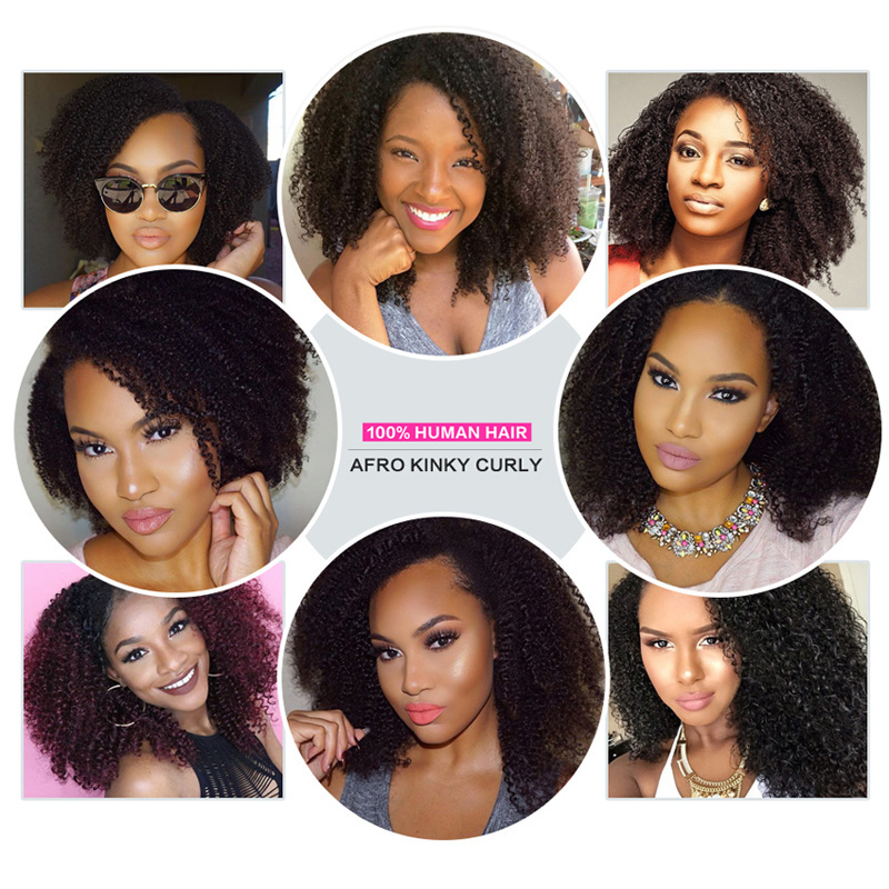 Brazilian Kinky Curly Human Hair Wefts with 13x4 Lace Frontals Full Head Natural Color Can be Dyed Pre-plucked Closures