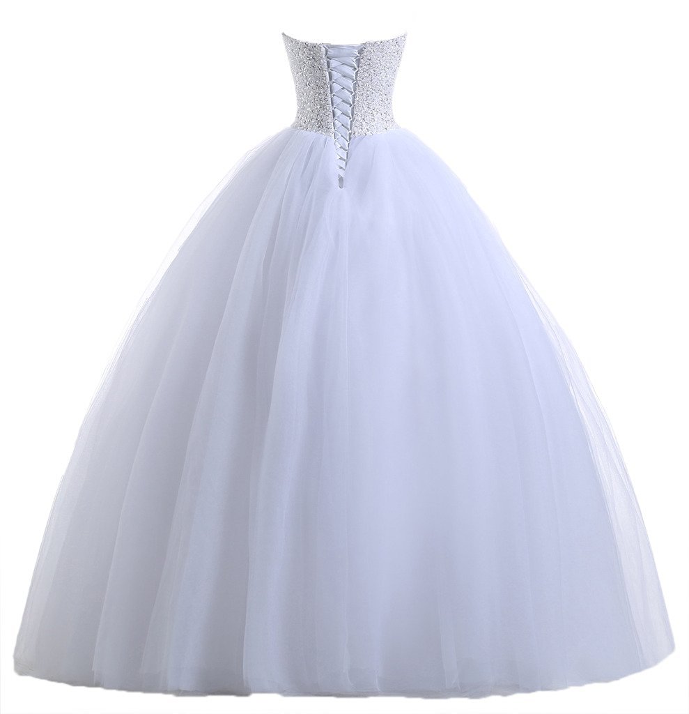 elegant white beaded sweetheart wedding dresses ball gowns tulle sequins lace up floor length wedding party bridal gowns q37