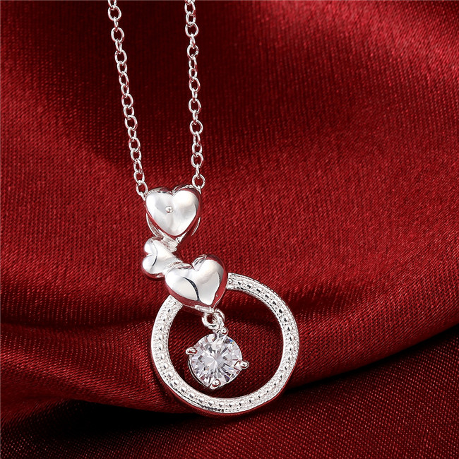 Best gift women's round rings pendant necklace white gemstone sterling silver plate necklace STSN691,brand new fashion 925 silver necklace