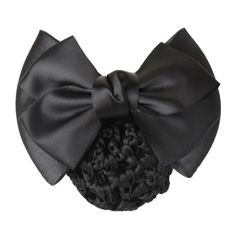 Lady Satin Bow Rhinestone Barrette Hair Clip Cover Net Bun Snood Bowknot Sweet #R48