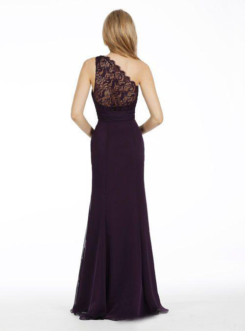 Eggplant Chiffon One Shoulder Mermaid Bridesmaid Dresses 2016 Cheap Lace Ruched Floor Length Maid Of Honor Gowns Custom Made EN9302