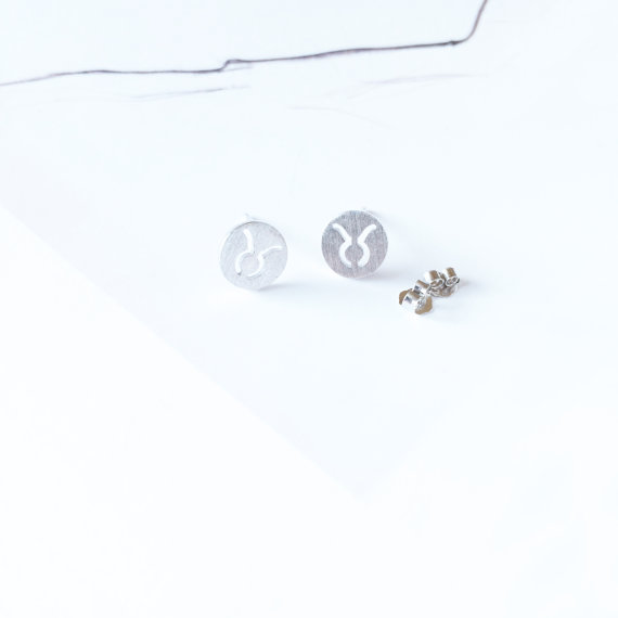 30Pair- S022 Taurus Stud Earrings Signs 12 Star Zodiac Constellation Earrings Horoscope Astrology Disc Earrings Galaxy Star Stud Earrings