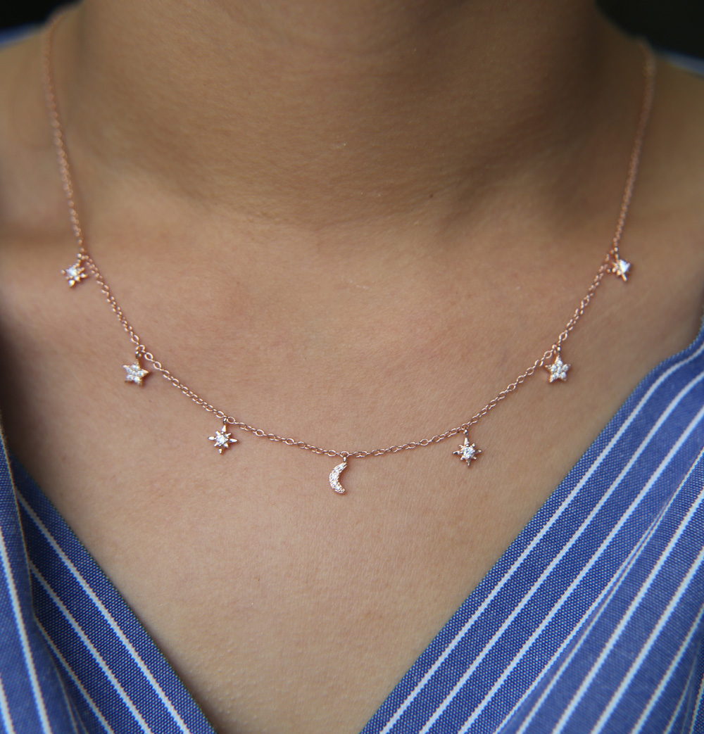 factory fine 925 sterling silver cute tiny moon star north star charm christmas gift for girl women 925 sterling silver charm necklace