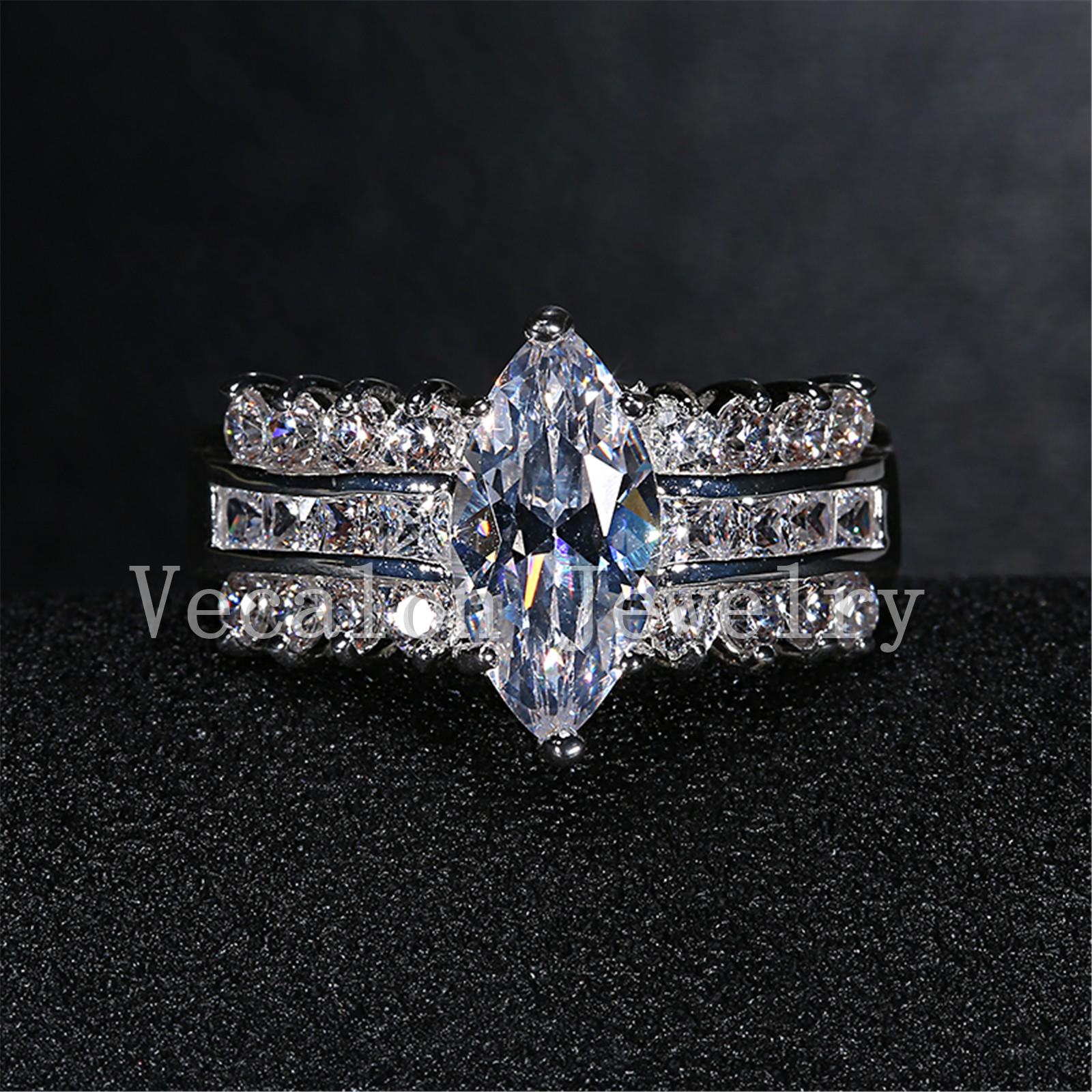Vecalon 2016 Fashion Brand Handmade Marquise Cut 5ct Cz Simulated dia Sterg Sier Engagement Band Wedding Ring for Women