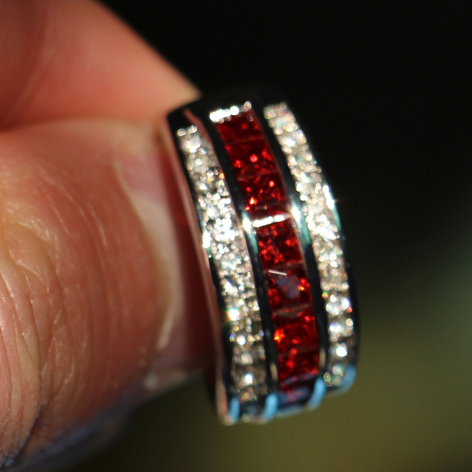 Size 8-12 Fashion Jewelry Antique Jewelry Men Garnet Diamonique Cz Diamond Gemstone 10KT White Gold Filled Wedding Band Ring gift with box