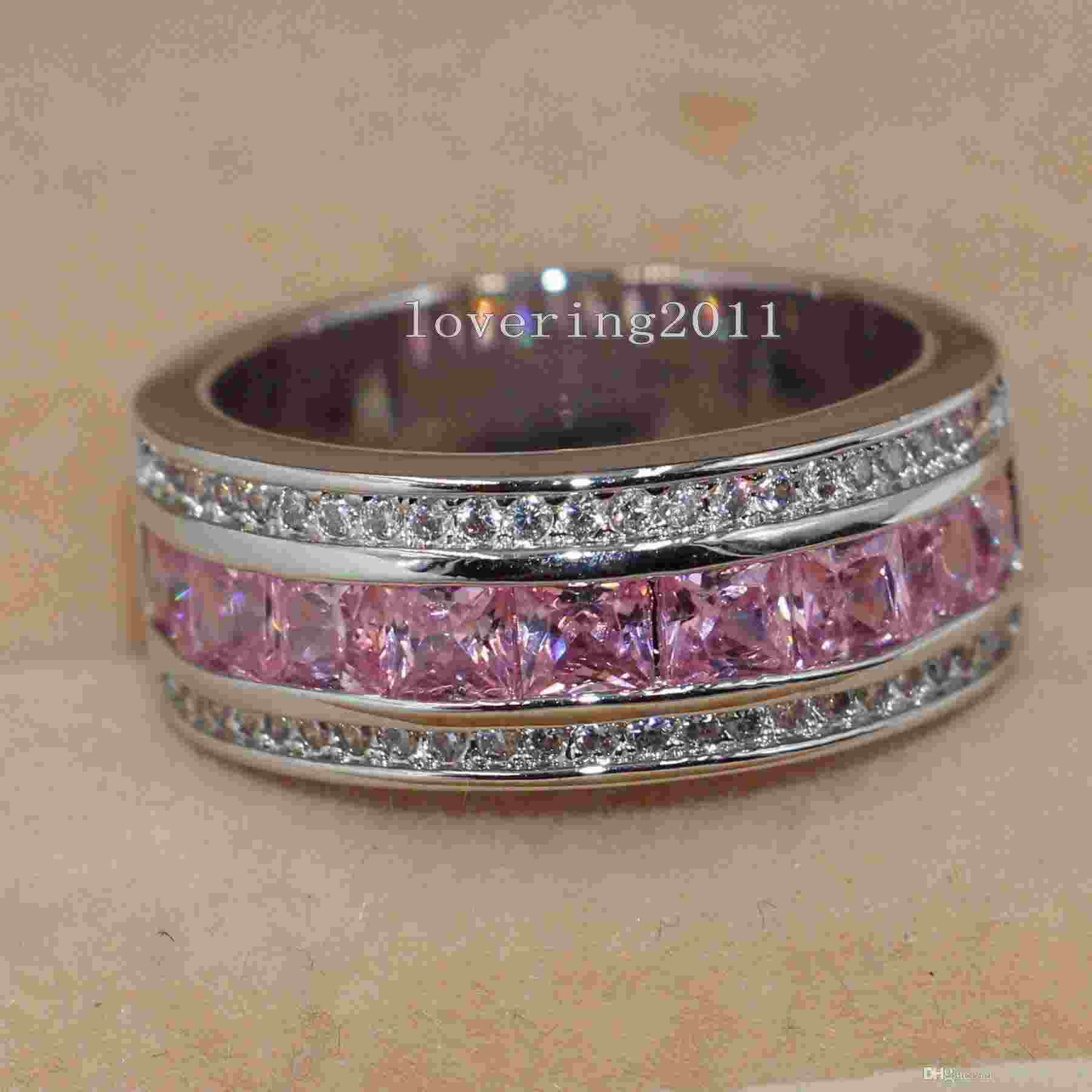 Princess CUT Luxury Nice Pink Sapphire Diamonique 10KT White Gold Filled Women Simulated Diamond Wedding Engagement pandora Ring gift Sz5-11