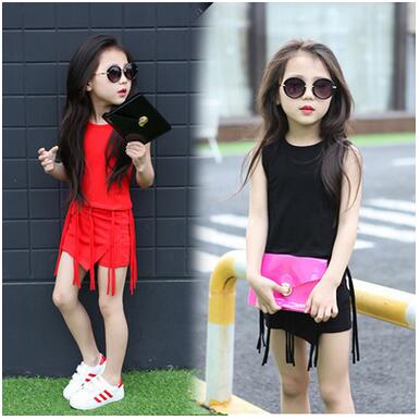 2016 Girls Summer Oufits Korean style Girls fashions Girl Tassel Sleeveless Vest + Short Pants Wholesale Baby Kids clothes Girl clothing set, Red
2016 Girls Summer Oufits Korean style Girls fashions Girl Tassel Sleeveless Vest + Short Pants Wholesale Baby Kids clothes Girl clothing set, Red