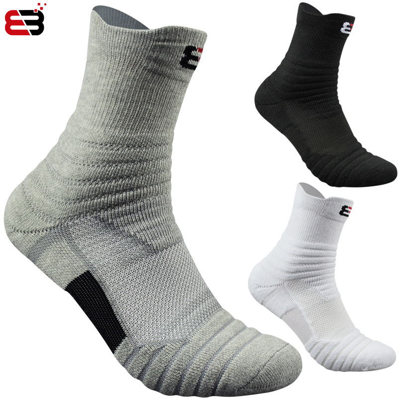 

Elite basketball socks, men's long tubes, thickening towels, pure cotton, professional outdoor running, badminton, sports socks, Black