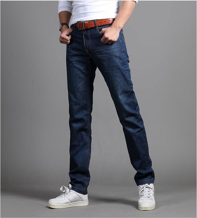 Wholesale- Men Brand Jeans Fashion Casual Male Denim Pants Cotton Classic Straight Jeans Masculina Mid Rise Denim Trousers
