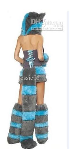 Sexy Furry Fasching Wolf Cat Girl Halloween Costume Cosplay Fancy Party dress up Hat Leg Set Coatee Skirt Full Set Xmas