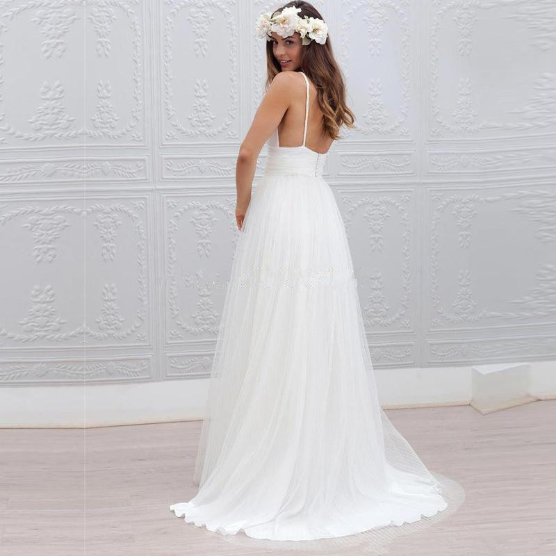 sexy white chiffon beach wedding dresses cheap v neck spaghetti strap plus size wedding party bridal gowns qc153
