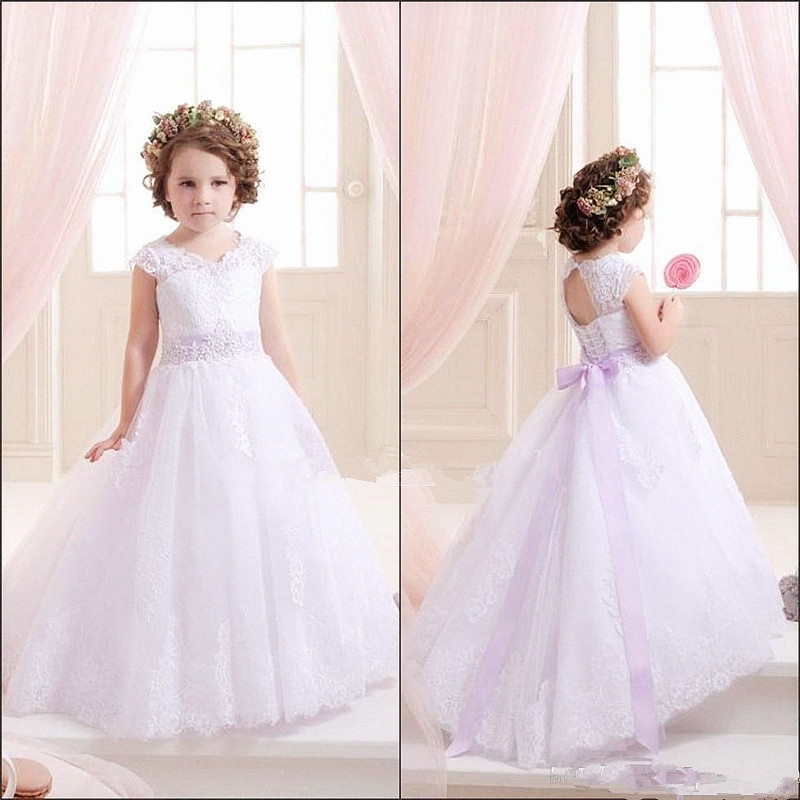 Hot Lovely Lace Flower Girl Dresses Holy First Communion Dresses Little Bow Girls Pageant birthday Party Dress