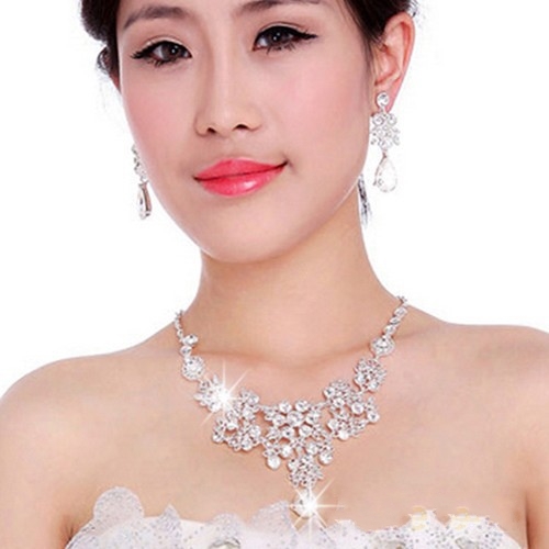 Women Fashion Crystal Wedding Earrings Jewelry Adjustable Pendant Necklace Bridal Jewelry Sets Accessories