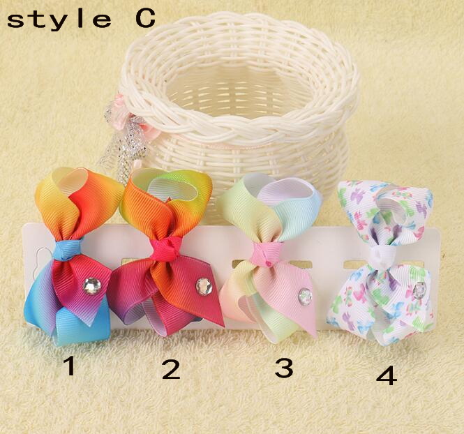 50pcs Xmas Romantic jojo 7cm Pastel flora ombre Rainbow ribbon hair bows Alligator clips baby girl Dance hair bobbles Accessories HD3479