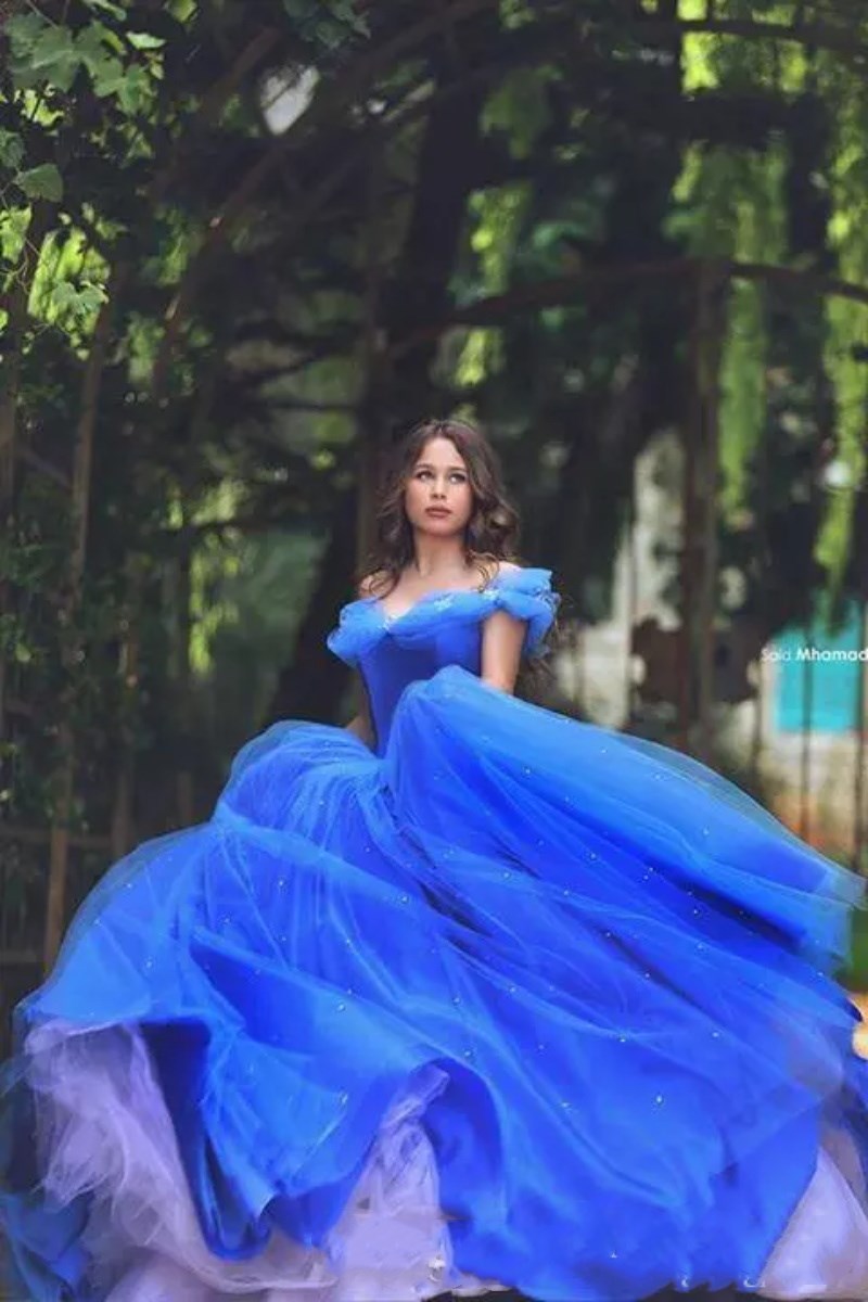 Cinderella Dresses Off Shoulder Princess Lace Ball Gown Prom Dress Evening Wear Tulle Quinceanera Special Custom Made Evening Gowns