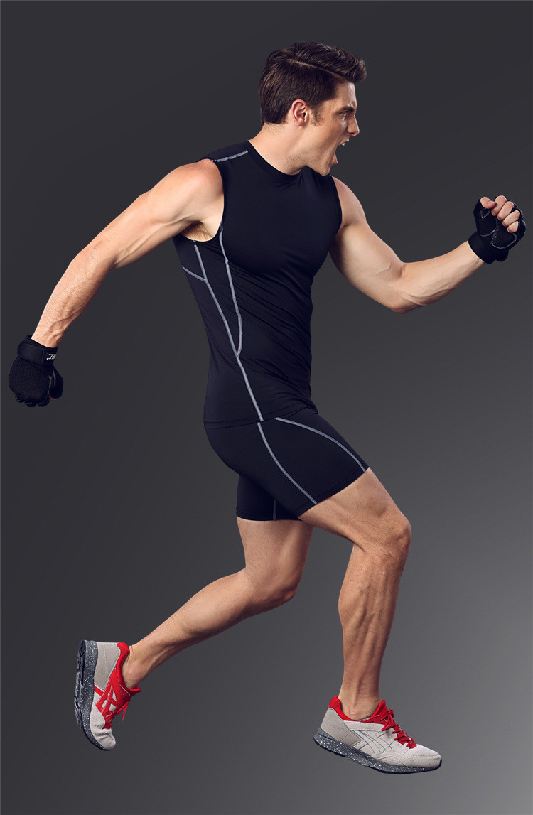 Wholesale-Hot new mens compression sport short fitness quick dry gym running elastic shorts bodybuilding tights mens training short homme