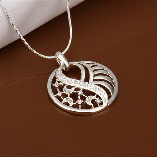 Cheap round shape hollow Pendant Necklace white gemstone sterling silver necklace STSN430,fashion 925 silver necklace factory direct sale